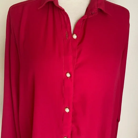 Red Button-Up Shirt Dress Kurti kameez tunic - Picture 6 of 6